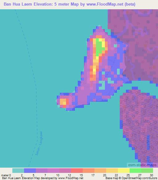 Ban Hua Laem,Thailand Elevation Map