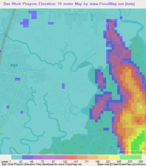 Ban Khok Phayom,Thailand Elevation Map