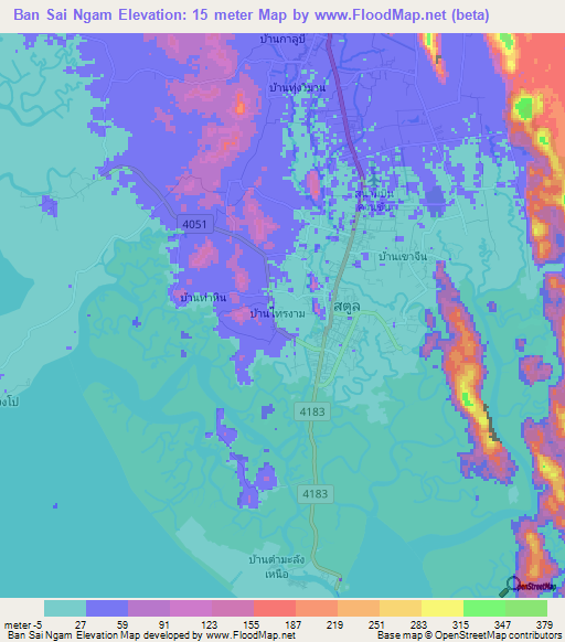 Ban Sai Ngam,Thailand Elevation Map