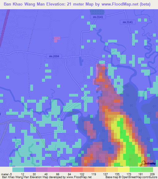Ban Khao Wang Man,Thailand Elevation Map
