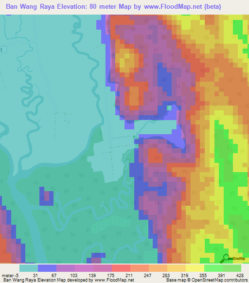 Ban Wang Raya,Thailand Elevation Map