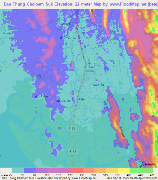 Ban Thung Chaloem Suk,Thailand Elevation Map