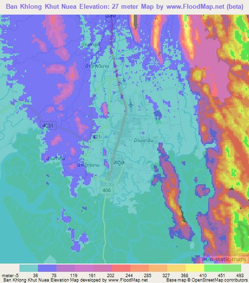 Ban Khlong Khut Nuea,Thailand Elevation Map