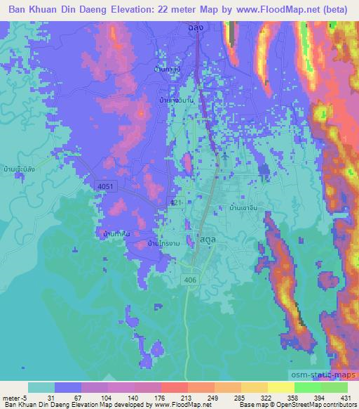 Ban Khuan Din Daeng,Thailand Elevation Map