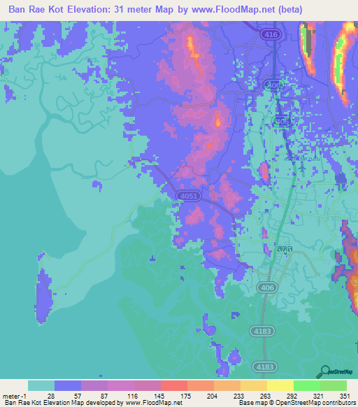 Ban Rae Kot,Thailand Elevation Map