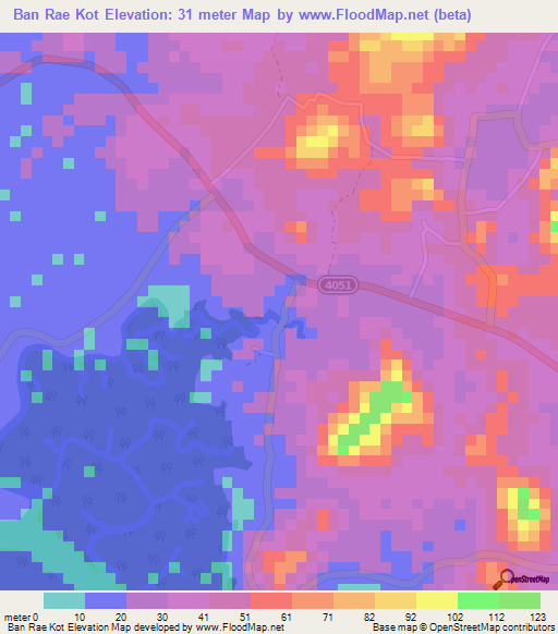 Ban Rae Kot,Thailand Elevation Map