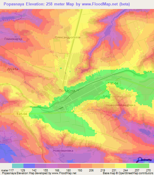 Popasnaya,Ukraine Elevation Map