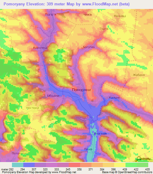 Pomoryany,Ukraine Elevation Map