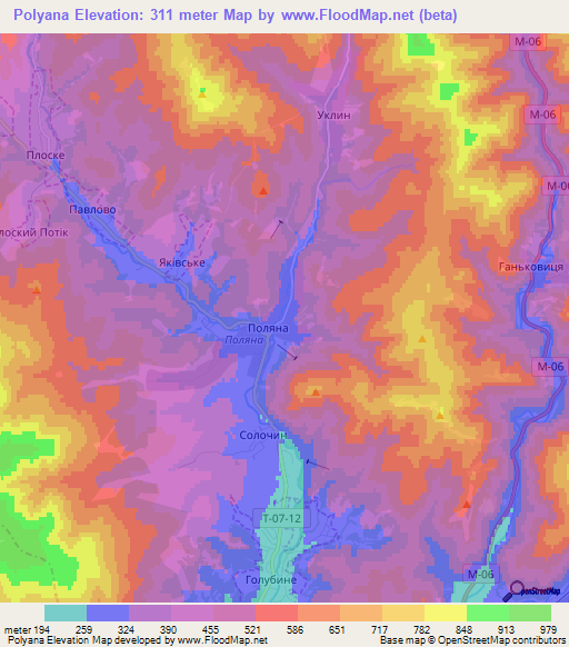 Polyana,Ukraine Elevation Map