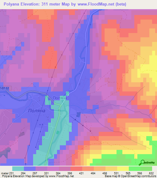 Polyana,Ukraine Elevation Map
