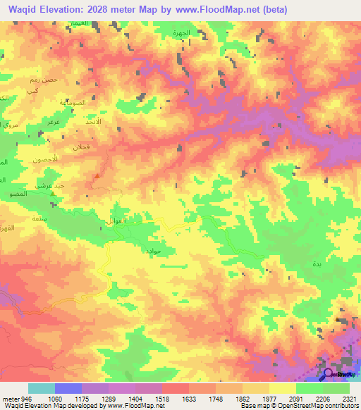 Waqid,Yemen Elevation Map