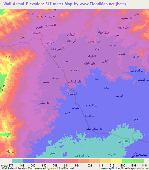 Wali Astani,Yemen Elevation Map