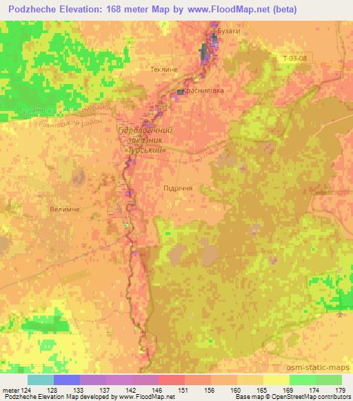 Podzheche,Ukraine Elevation Map