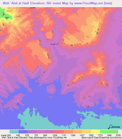 Wali `Abd al Hadi,Yemen Elevation Map