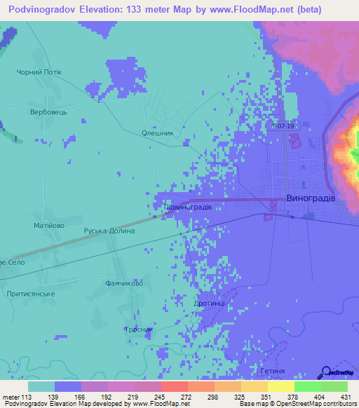 Podvinogradov,Ukraine Elevation Map