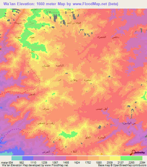 Wa`lan,Yemen Elevation Map