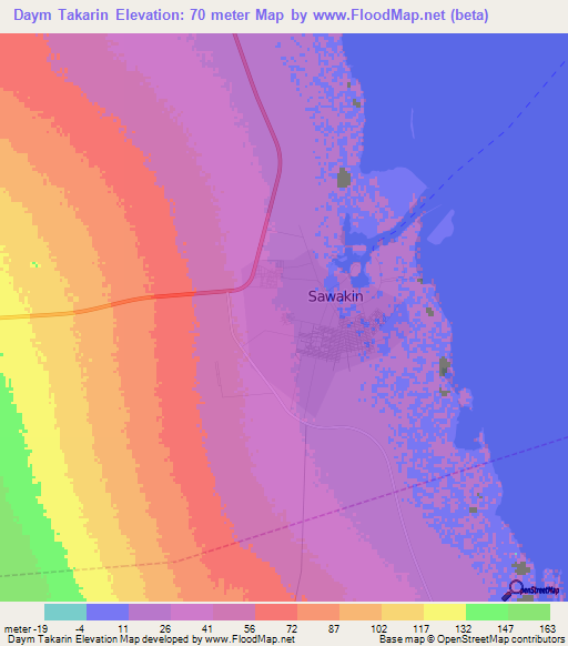 Daym Takarin,Sudan Elevation Map
