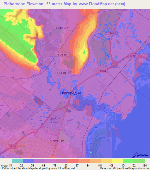 Pidhorodne,Ukraine Elevation Map