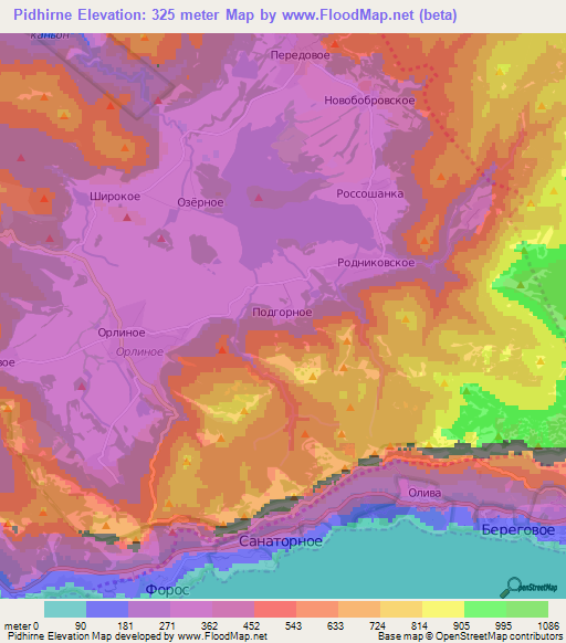 Pidhirne,Ukraine Elevation Map