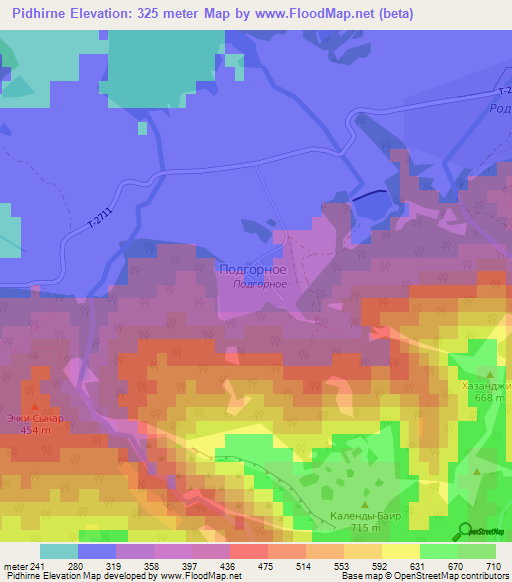 Pidhirne,Ukraine Elevation Map
