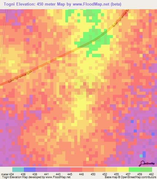 Togni,Sudan Elevation Map