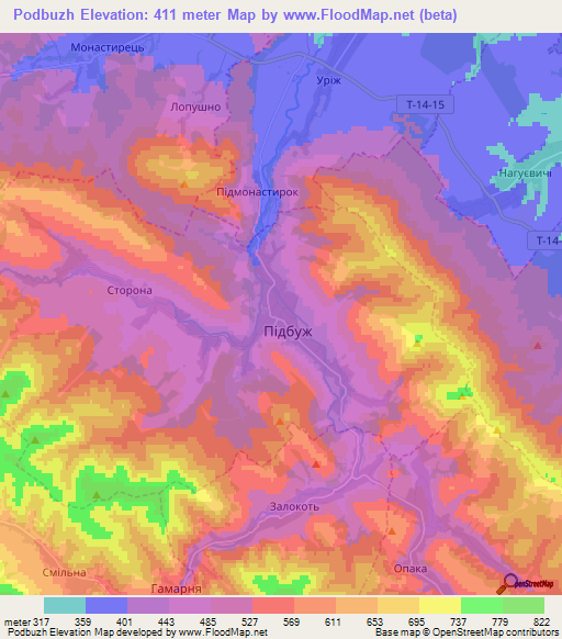 Podbuzh,Ukraine Elevation Map
