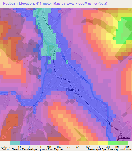 Podbuzh,Ukraine Elevation Map