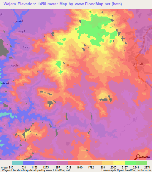 Wajam,Yemen Elevation Map