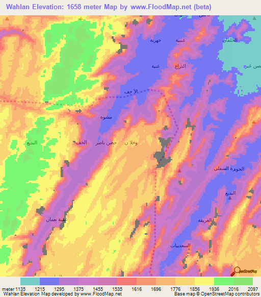 Wahlan,Yemen Elevation Map