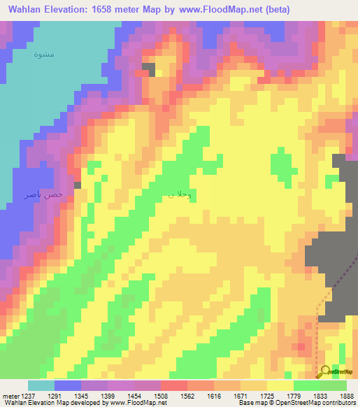 Wahlan,Yemen Elevation Map