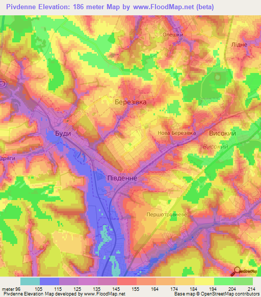 Pivdenne,Ukraine Elevation Map