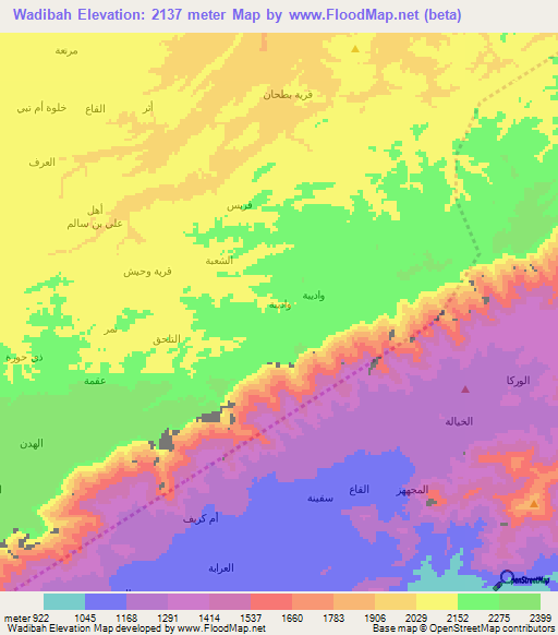Wadibah,Yemen Elevation Map