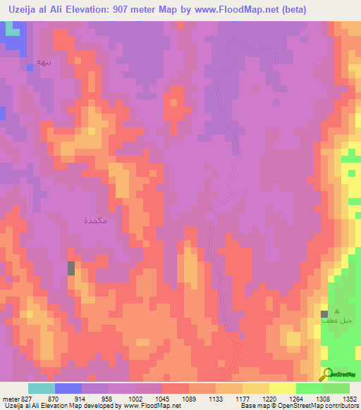 Uzeija al Ali,Yemen Elevation Map