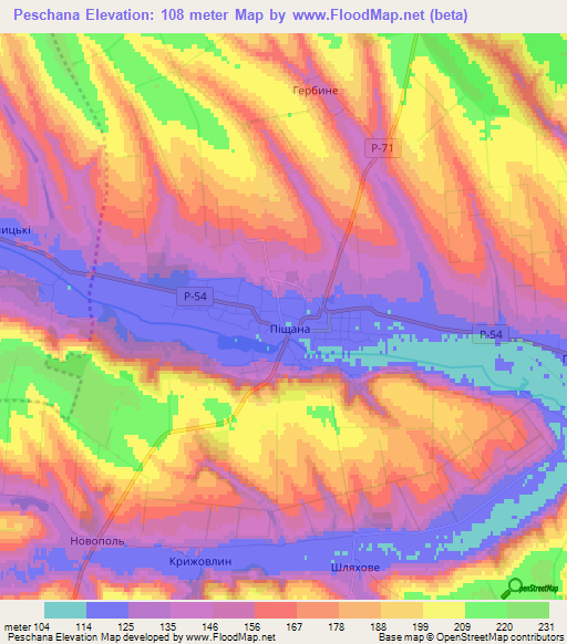 Peschana,Ukraine Elevation Map