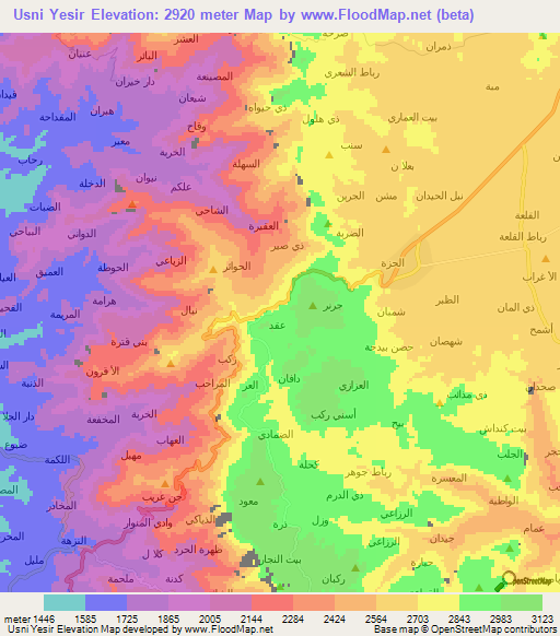 Usni Yesir,Yemen Elevation Map