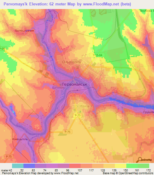 Pervomays'k,Ukraine Elevation Map