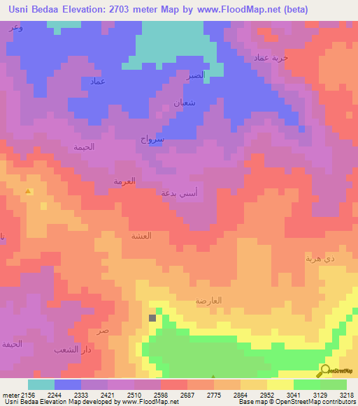 Usni Bedaa,Yemen Elevation Map