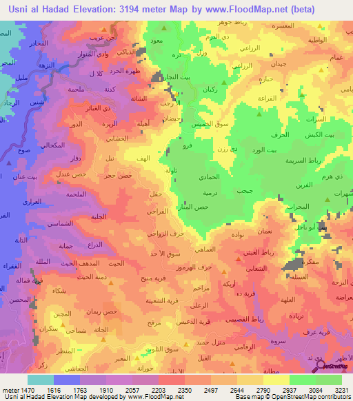 Usni al Hadad,Yemen Elevation Map