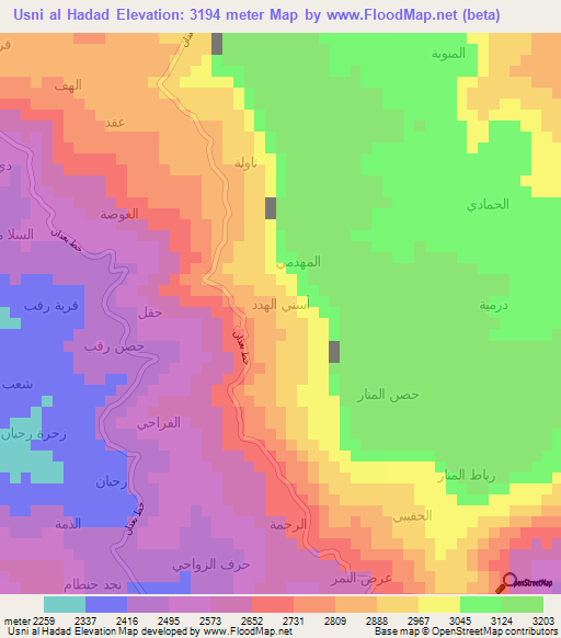 Usni al Hadad,Yemen Elevation Map