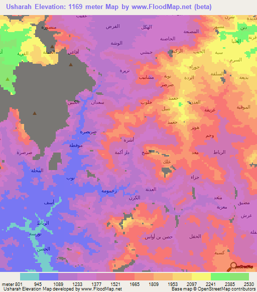 Usharah,Yemen Elevation Map