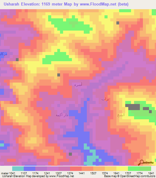 Usharah,Yemen Elevation Map