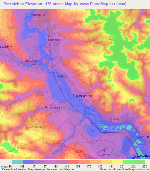Peresichna,Ukraine Elevation Map