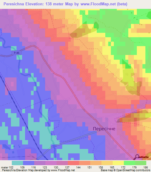 Peresichna,Ukraine Elevation Map
