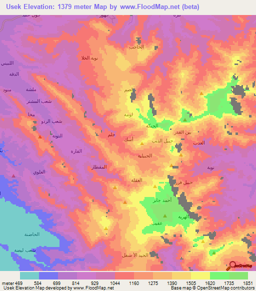 Usek,Yemen Elevation Map