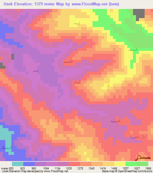 Usek,Yemen Elevation Map