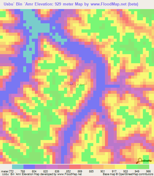Usbu` Bin `Amr,Yemen Elevation Map