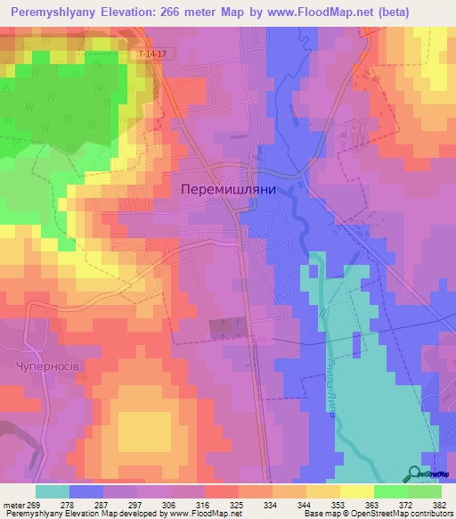 Peremyshlyany,Ukraine Elevation Map