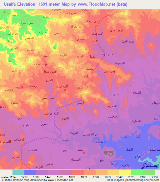 Usaifa,Yemen Elevation Map