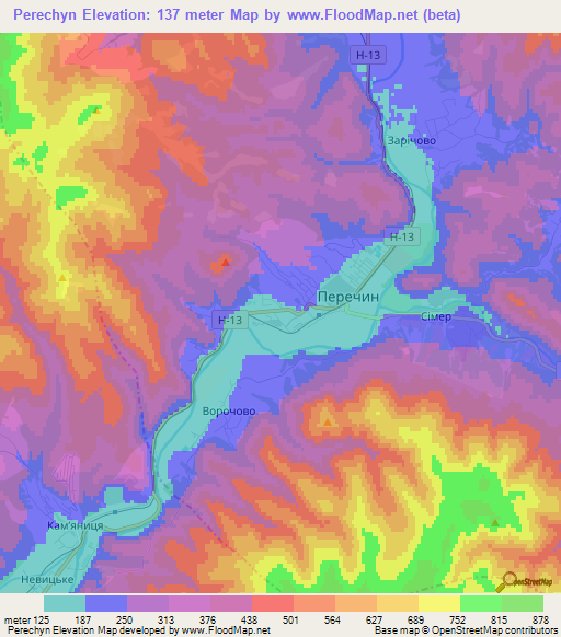 Perechyn,Ukraine Elevation Map