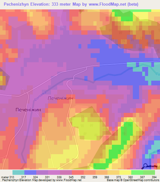 Pechenizhyn,Ukraine Elevation Map